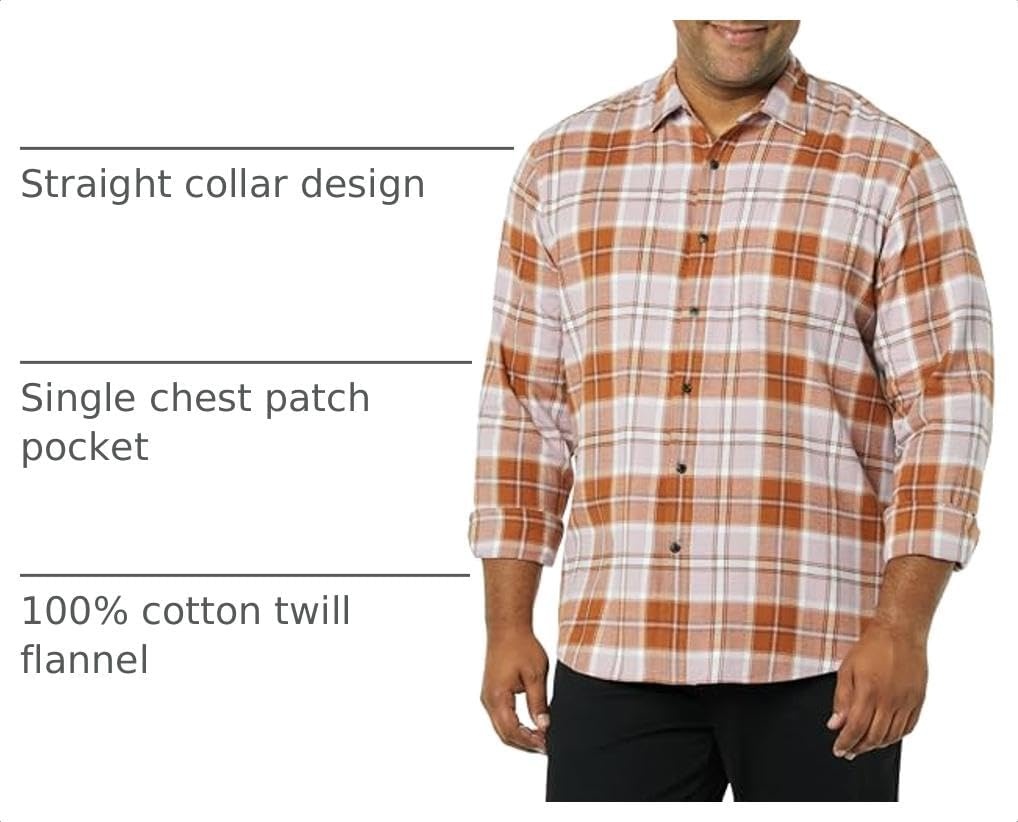 image:imageAmazon Essentials Mens Regular Fit LongSleeve Flannel Shirt Soft Brushed Cotton Lightweight yet WarmMauve Rust Plaid