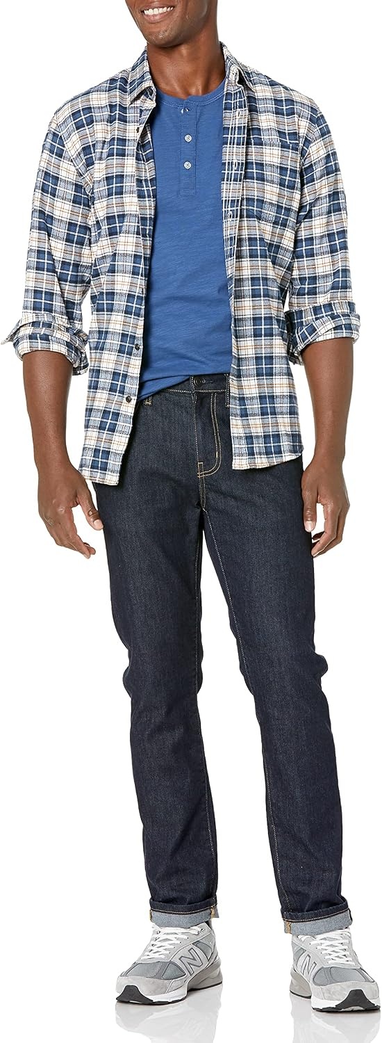 image:imageAmazon Essentials Mens Regular Fit LongSleeve Flannel Shirt Soft Brushed Cotton Lightweight yet WarmMulticolor Check Plaid