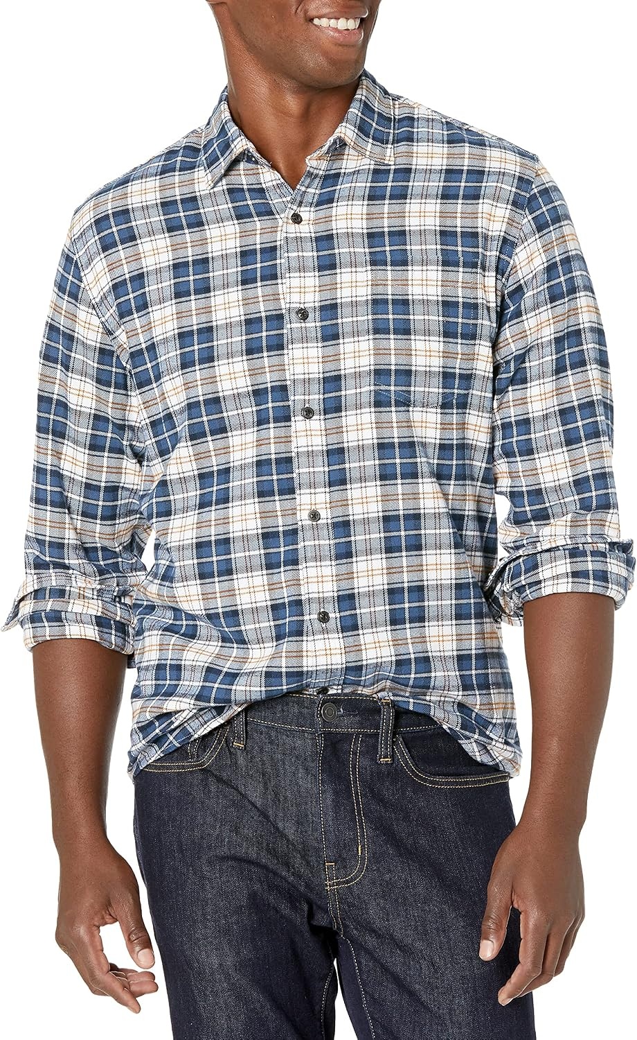 image:imageAmazon Essentials Mens Regular Fit LongSleeve Flannel Shirt Soft Brushed Cotton Lightweight yet WarmMulticolor Check Plaid
