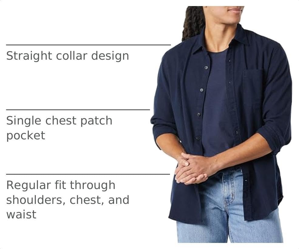 image:imageAmazon Essentials Mens Regular Fit LongSleeve Flannel Shirt Soft Brushed Cotton Lightweight yet WarmNavy