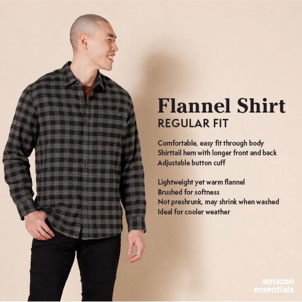 image:imageAmazon Essentials Mens Regular Fit LongSleeve Flannel Shirt Soft Brushed Cotton Lightweight yet WarmNavy