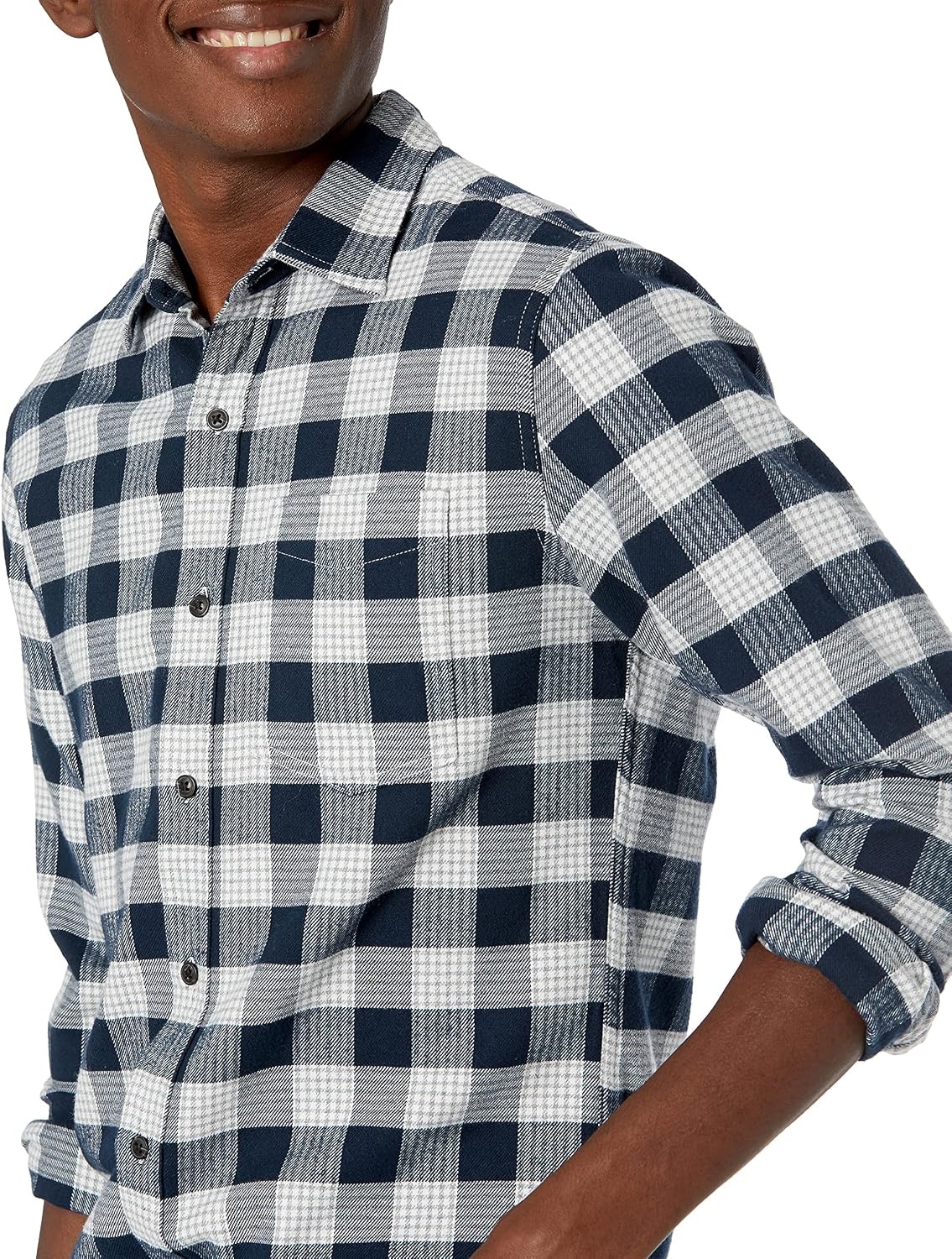 image:imageAmazon Essentials Mens Regular Fit LongSleeve Flannel Shirt Soft Brushed Cotton Lightweight yet WarmNavy Plaid