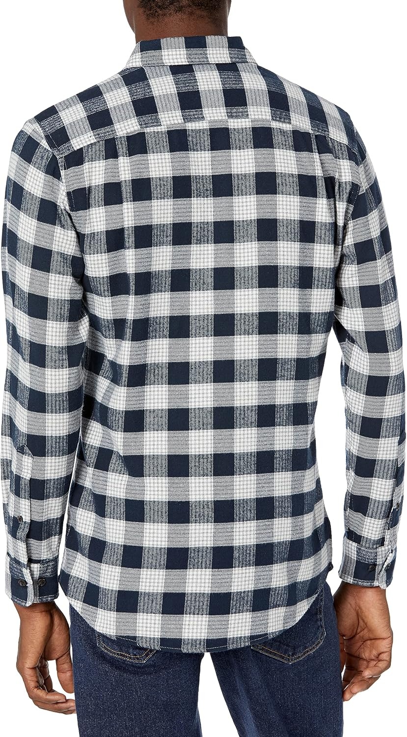 image:imageAmazon Essentials Mens Regular Fit LongSleeve Flannel Shirt Soft Brushed Cotton Lightweight yet WarmNavy Plaid