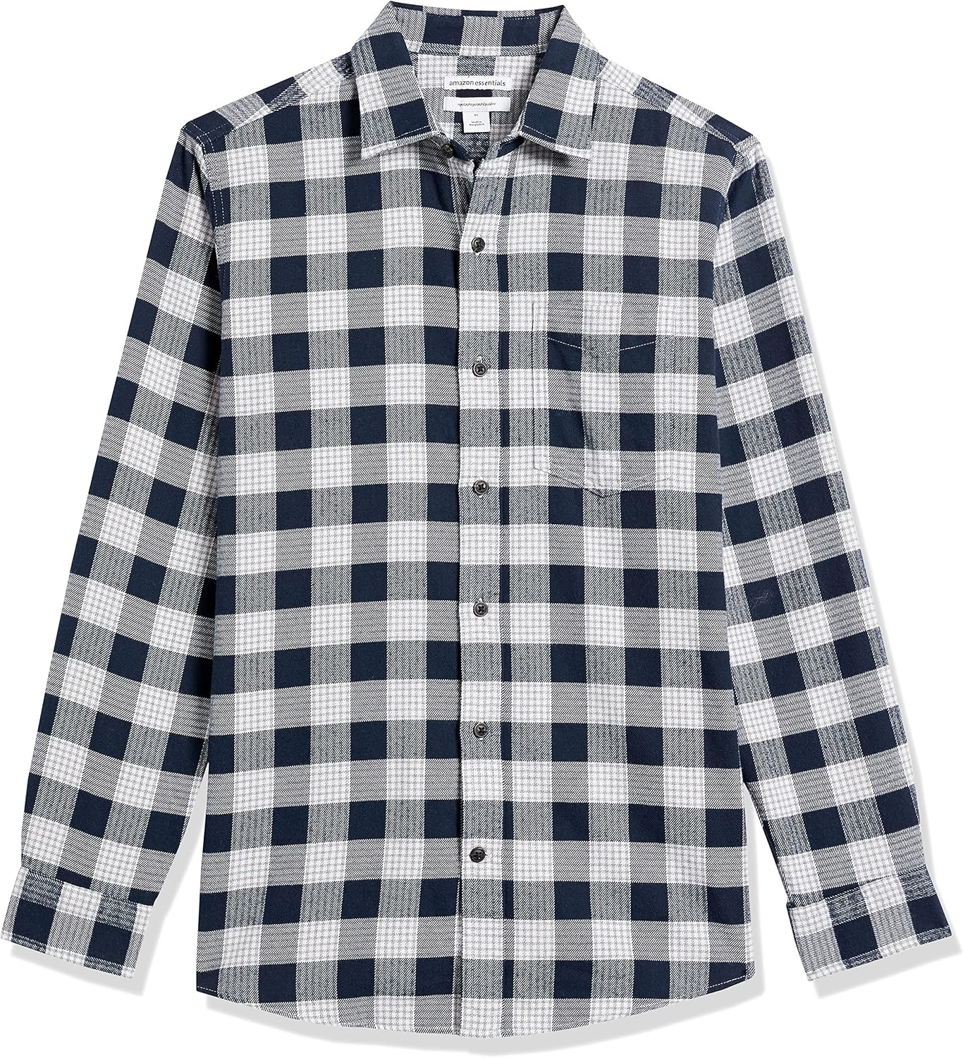 image:imageAmazon Essentials Mens Regular Fit LongSleeve Flannel Shirt Soft Brushed Cotton Lightweight yet WarmNavy Plaid