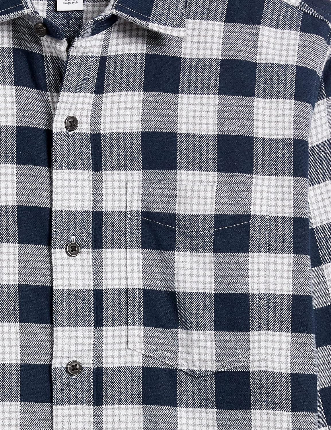 image:imageAmazon Essentials Mens Regular Fit LongSleeve Flannel Shirt Soft Brushed Cotton Lightweight yet WarmNavy Plaid