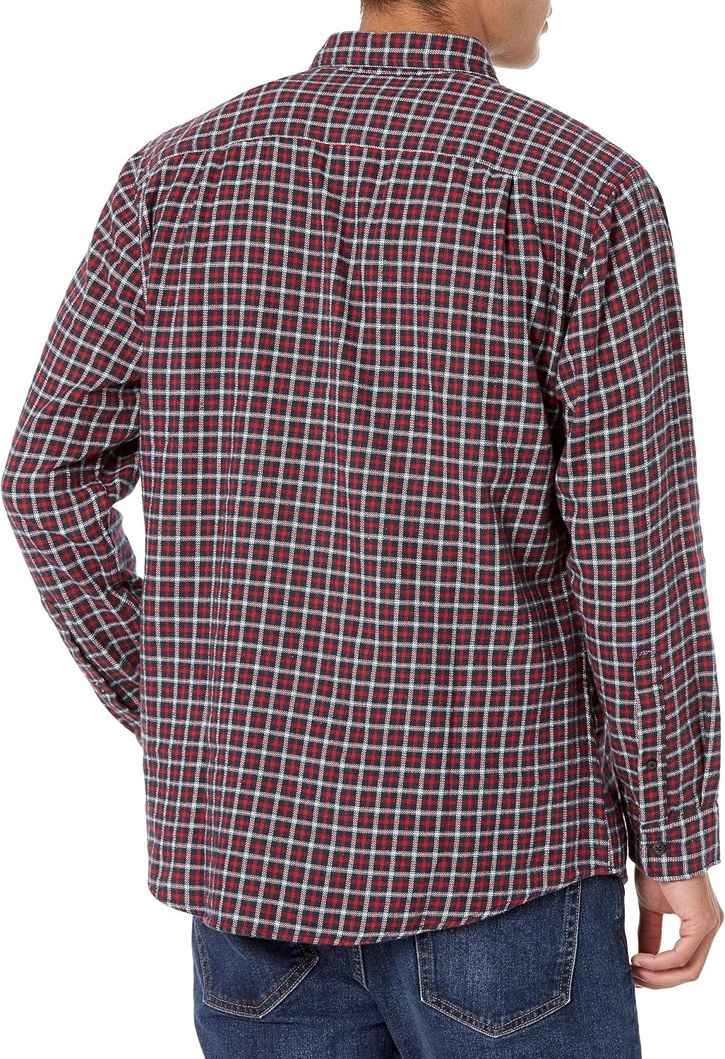 image:imageAmazon Essentials Mens Regular Fit LongSleeve Flannel Shirt Soft Brushed Cotton Lightweight yet WarmNavy Red Plaid