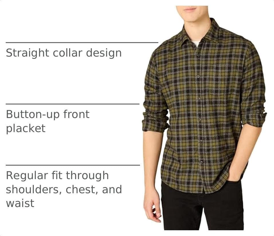 image:imageAmazon Essentials Mens Regular Fit LongSleeve Flannel Shirt Soft Brushed Cotton Lightweight yet WarmOlive