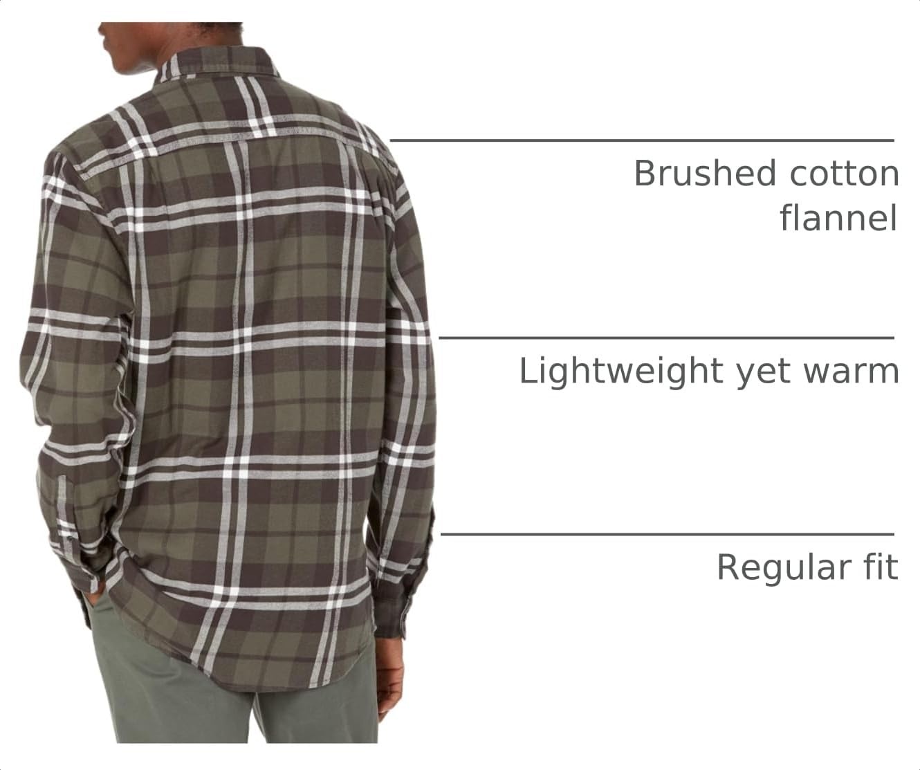 image:imageAmazon Essentials Mens Regular Fit LongSleeve Flannel Shirt Soft Brushed Cotton Lightweight yet WarmOlive Plaid
