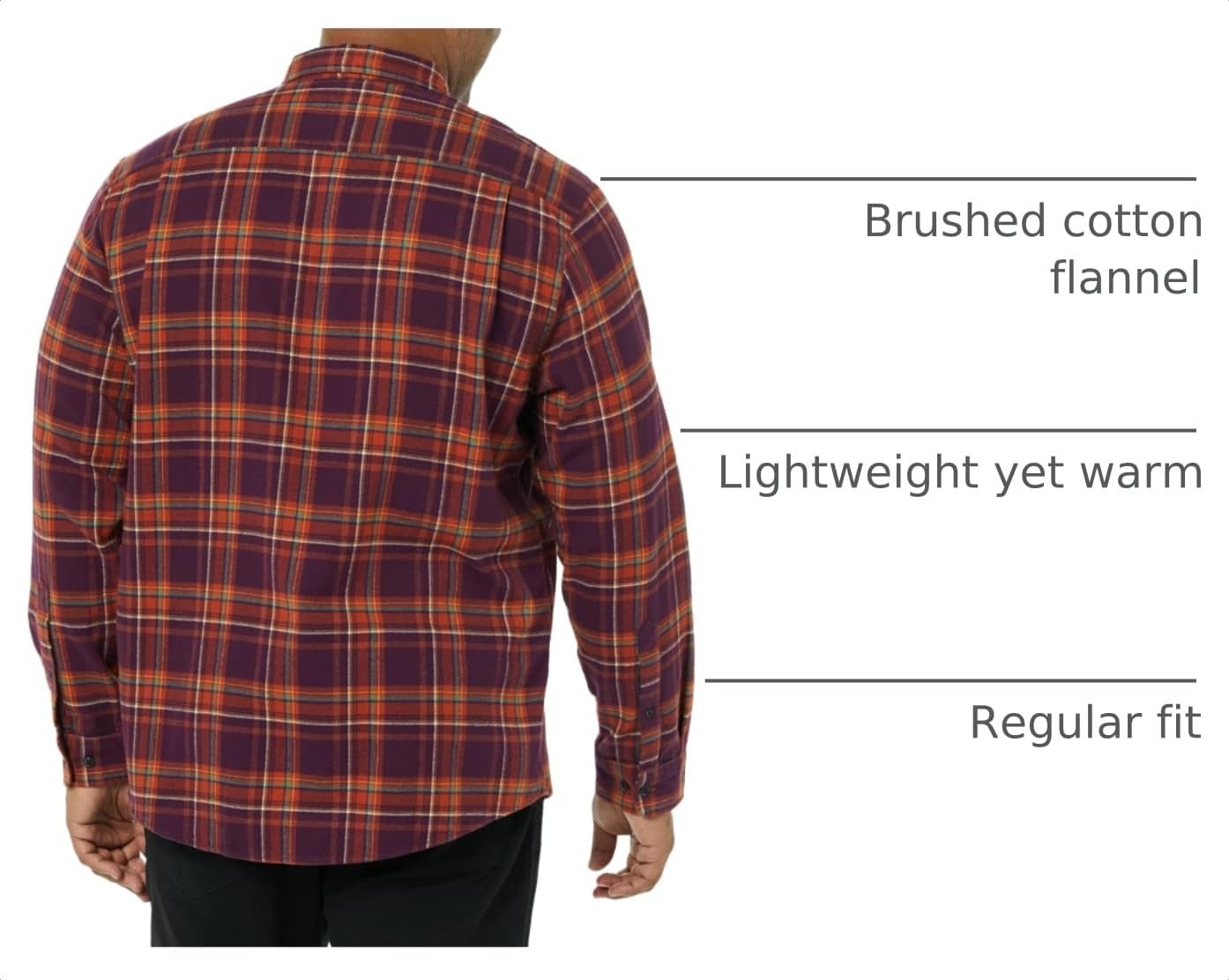 image:imageAmazon Essentials Mens Regular Fit LongSleeve Flannel Shirt Soft Brushed Cotton Lightweight yet WarmPlum Plaid