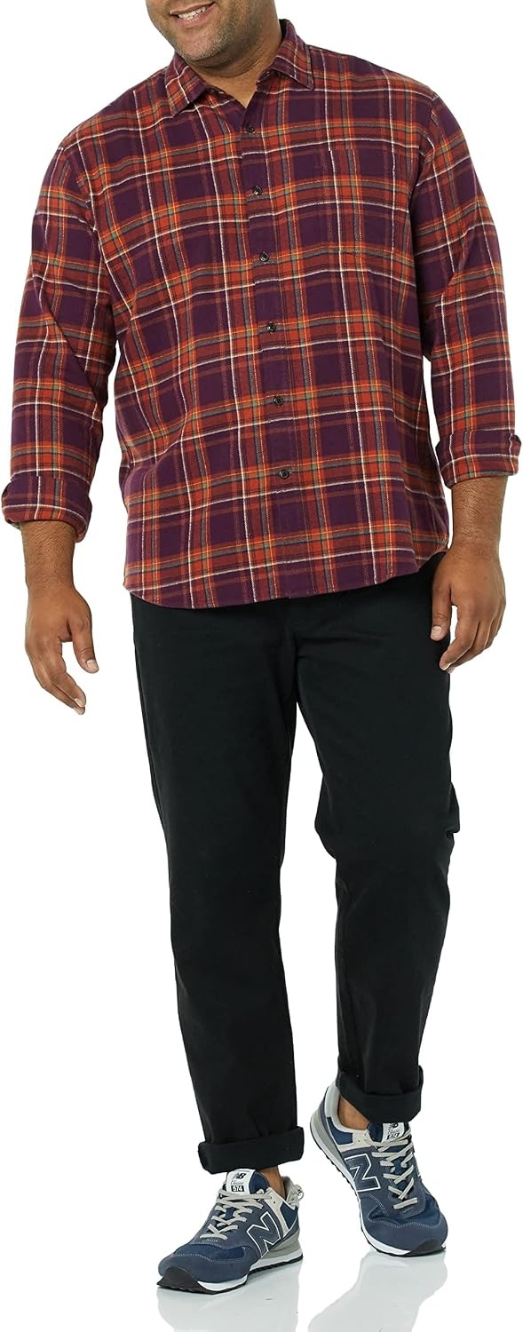 image:imageAmazon Essentials Mens Regular Fit LongSleeve Flannel Shirt Soft Brushed Cotton Lightweight yet WarmPlum Plaid