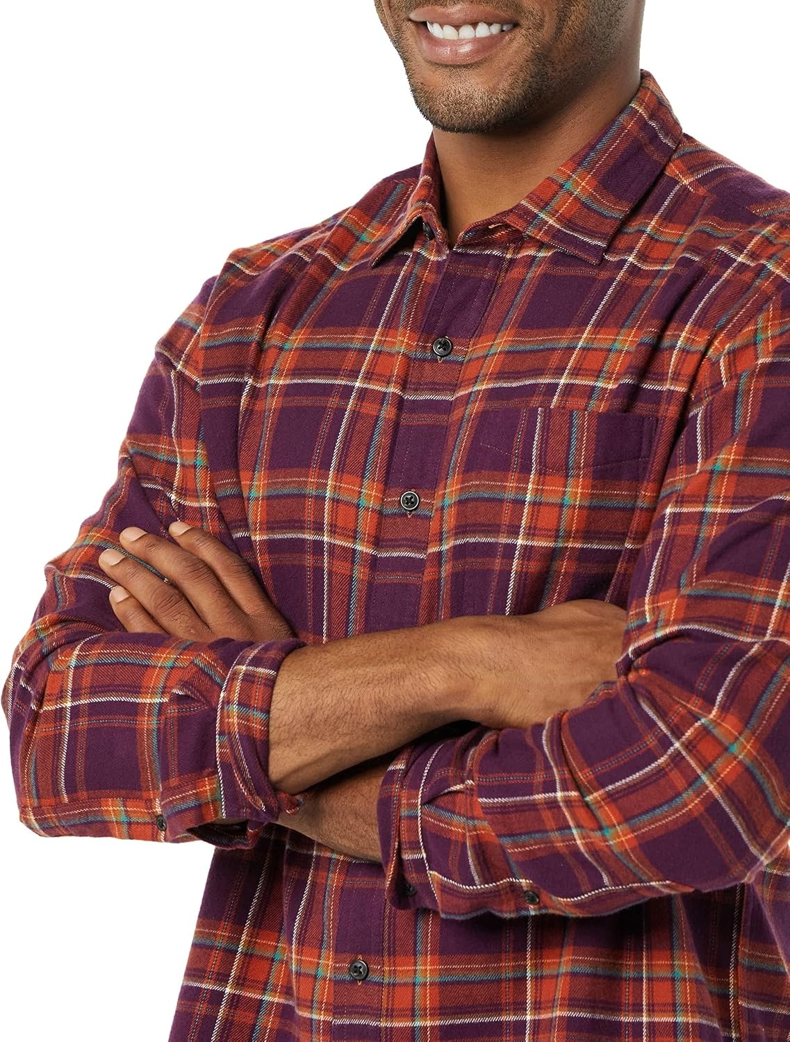 image:imageAmazon Essentials Mens Regular Fit LongSleeve Flannel Shirt Soft Brushed Cotton Lightweight yet WarmPlum Plaid