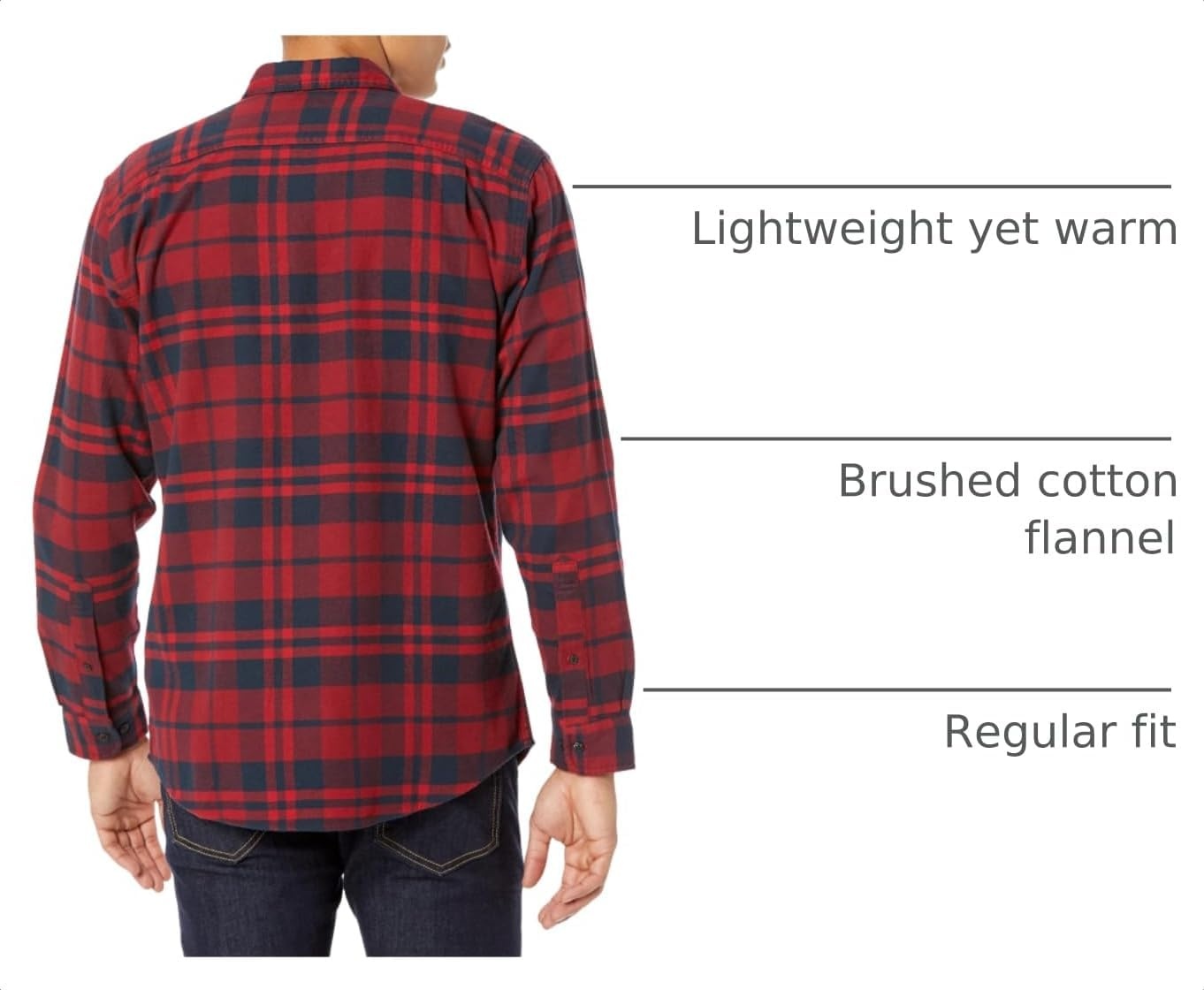 image:imageAmazon Essentials Mens Regular Fit LongSleeve Flannel Shirt Soft Brushed Cotton Lightweight yet WarmRed Plaid