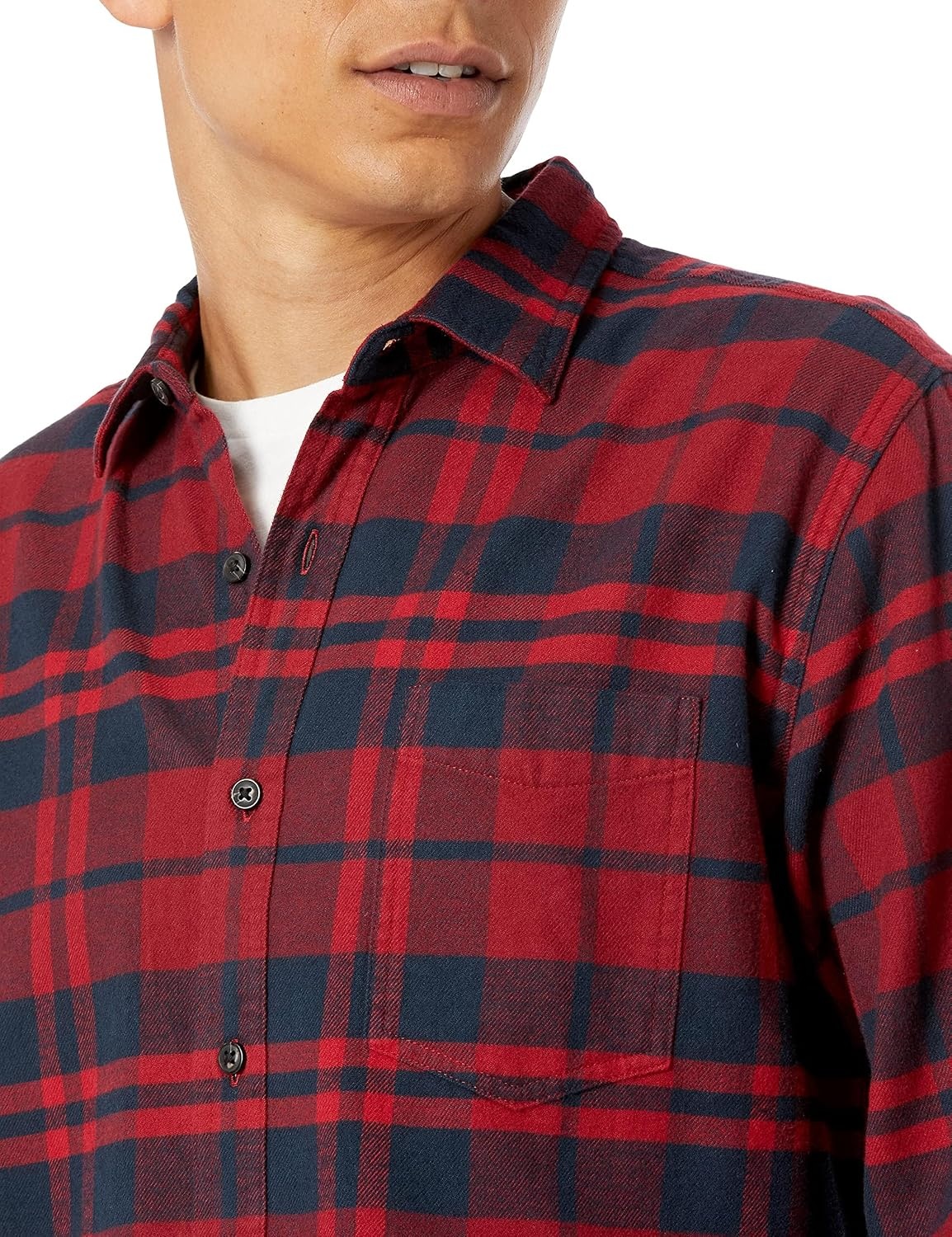 image:imageAmazon Essentials Mens Regular Fit LongSleeve Flannel Shirt Soft Brushed Cotton Lightweight yet WarmRed Plaid