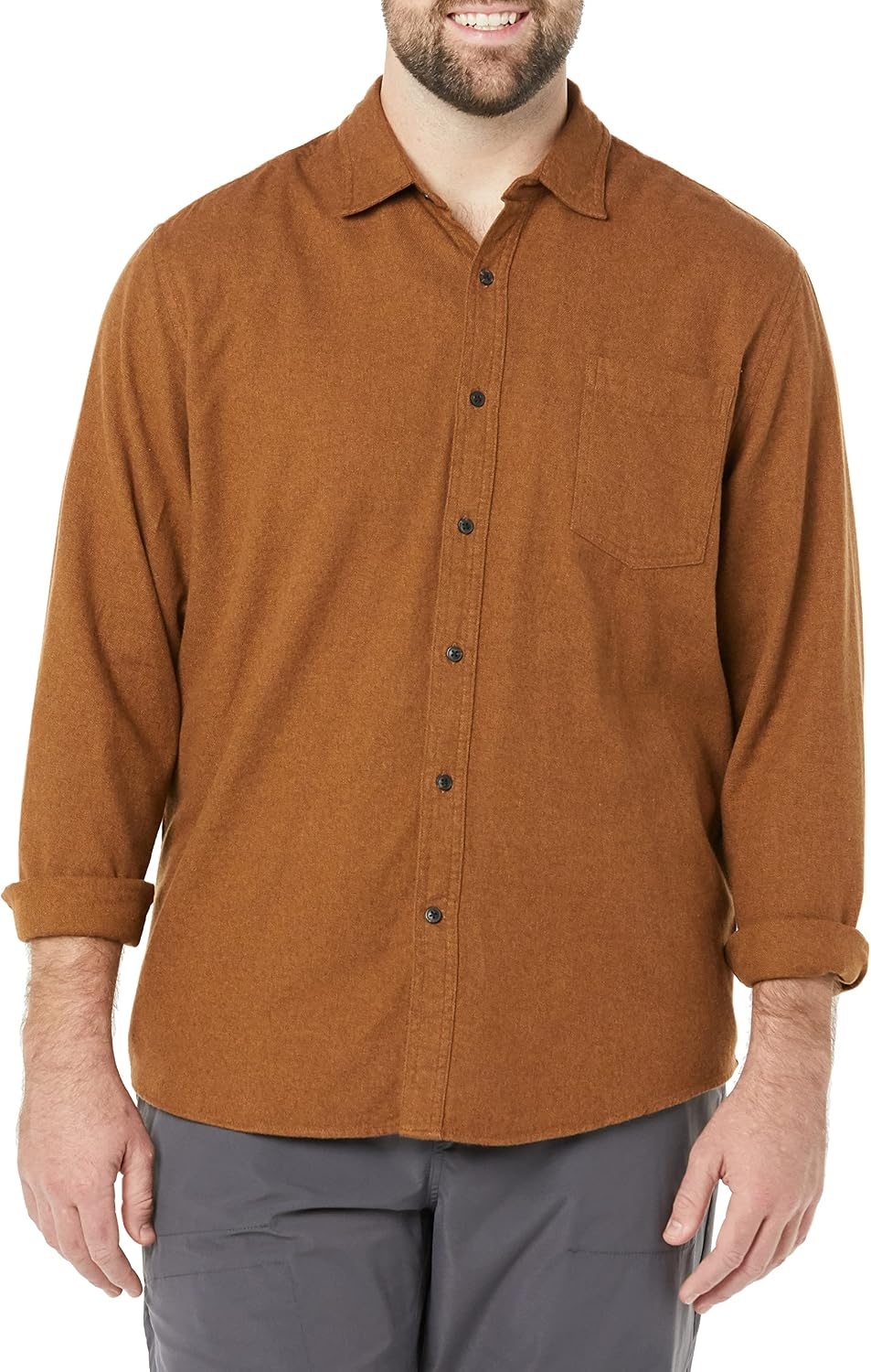 image:imageAmazon Essentials Mens Regular Fit LongSleeve Flannel Shirt Soft Brushed Cotton Lightweight yet WarmToffee Brown