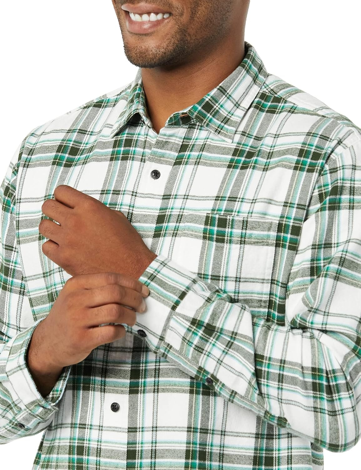 image:imageAmazon Essentials Mens Regular Fit LongSleeve Flannel Shirt Soft Brushed Cotton Lightweight yet WarmWhite Plaid