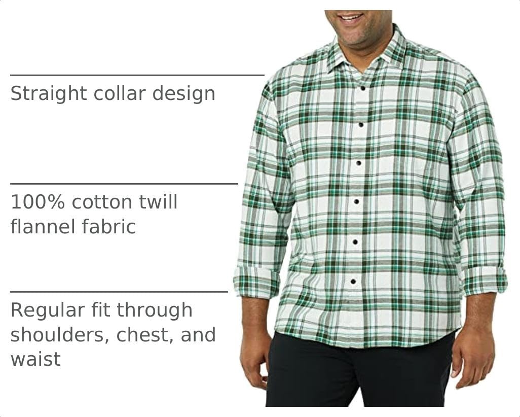 image:imageAmazon Essentials Mens Regular Fit LongSleeve Flannel Shirt Soft Brushed Cotton Lightweight yet WarmWhite Plaid