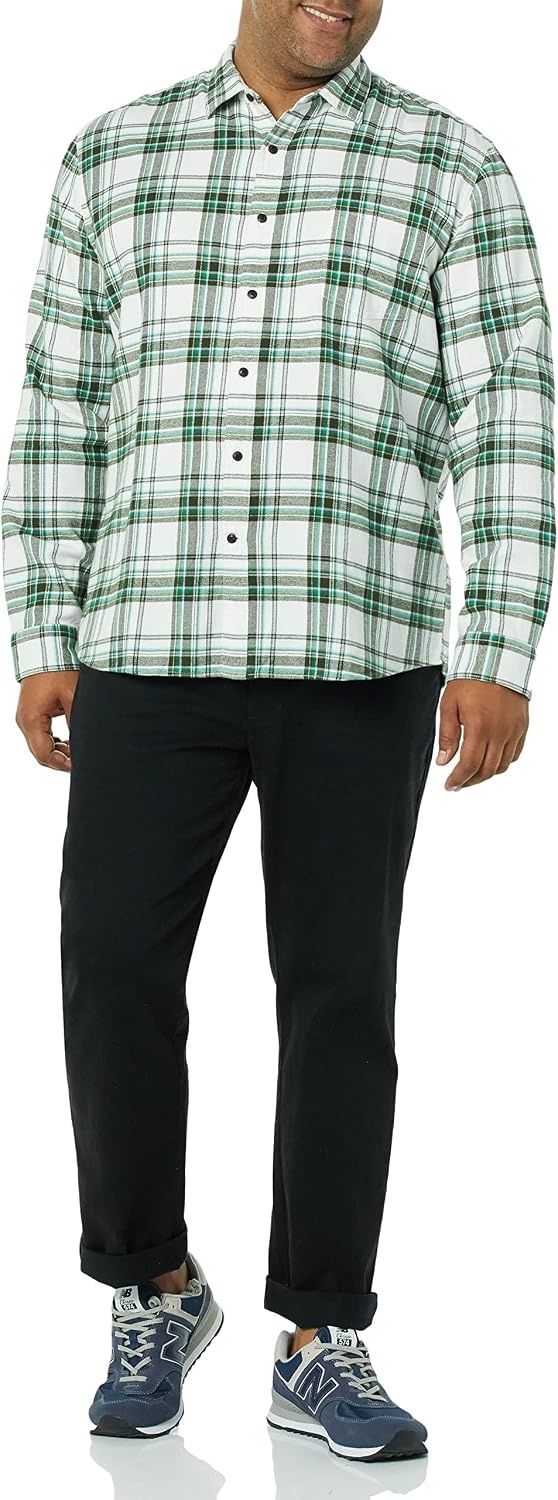 image:imageAmazon Essentials Mens Regular Fit LongSleeve Flannel Shirt Soft Brushed Cotton Lightweight yet WarmWhite Plaid