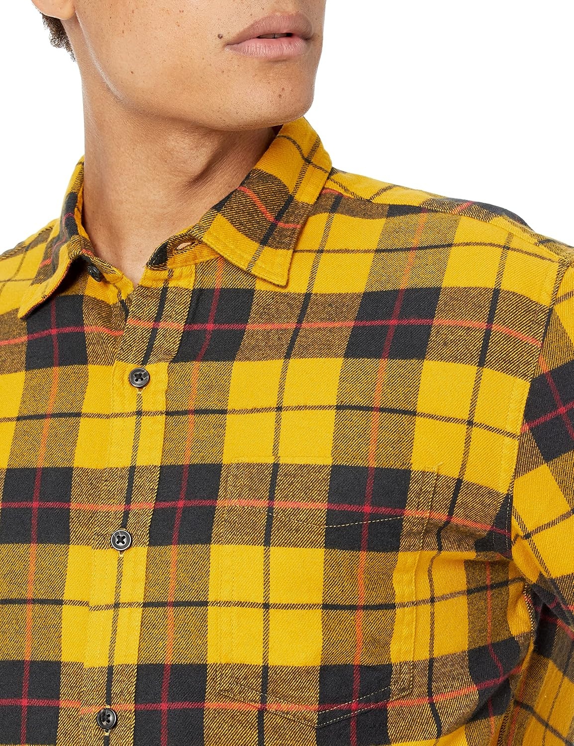 image:imageAmazon Essentials Mens Regular Fit LongSleeve Flannel Shirt Soft Brushed Cotton Lightweight yet WarmYellow Plaid