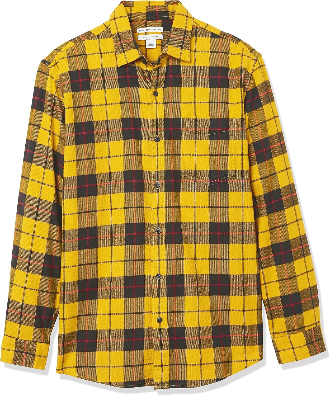 image:imageAmazon Essentials Mens Regular Fit LongSleeve Flannel Shirt Soft Brushed Cotton Lightweight yet WarmYellow Plaid