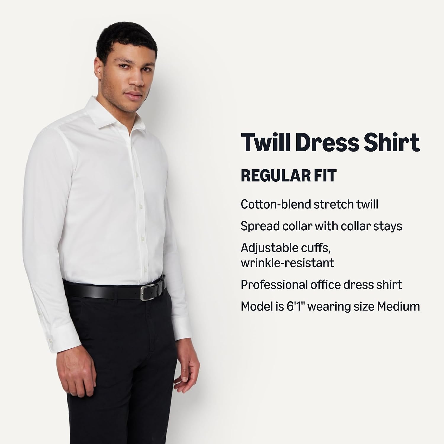 image:imageAmazon Essentials Mens Regular Fit Stretch Wrinkle Free Spread Collar Dress ShirtWhite