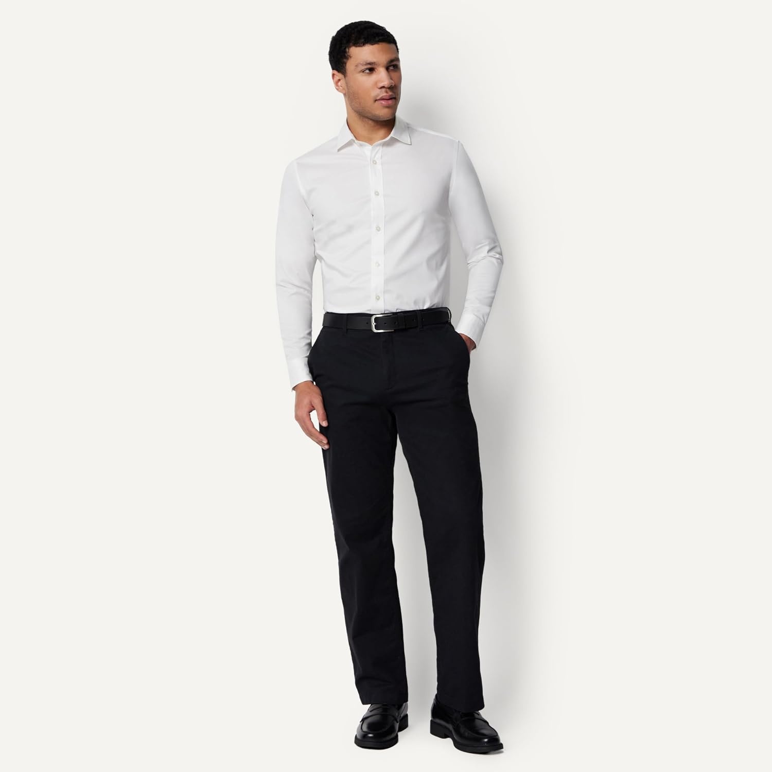 image:imageAmazon Essentials Mens Regular Fit Stretch Wrinkle Free Spread Collar Dress ShirtWhite