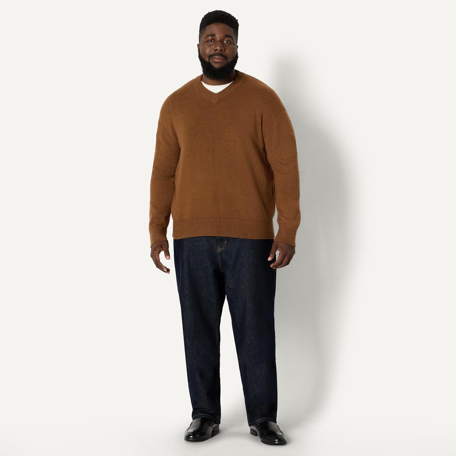 image:imageAmazon Essentials Mens RegularFit Cotton Blend VNeck SweaterCaramel Heather