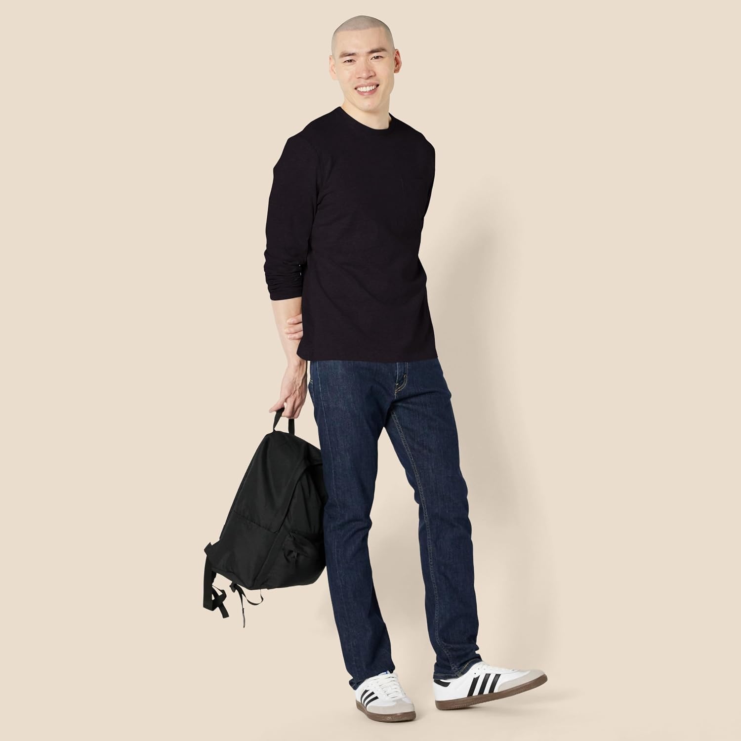 image:imageAmazon Essentials Mens RegularFit Crewneck LongSleeve TShirt Casual Cotton JerseyBlack