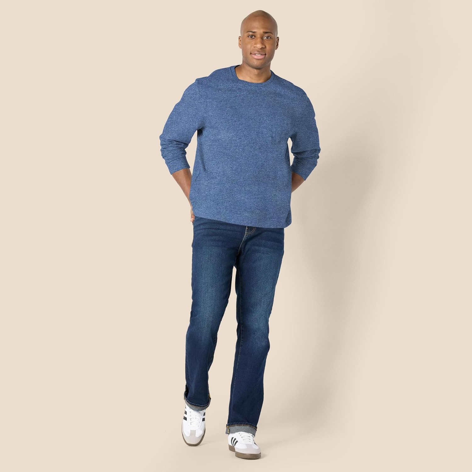 image:imageAmazon Essentials Mens RegularFit Crewneck LongSleeve TShirt Casual Cotton JerseyBlue Heather