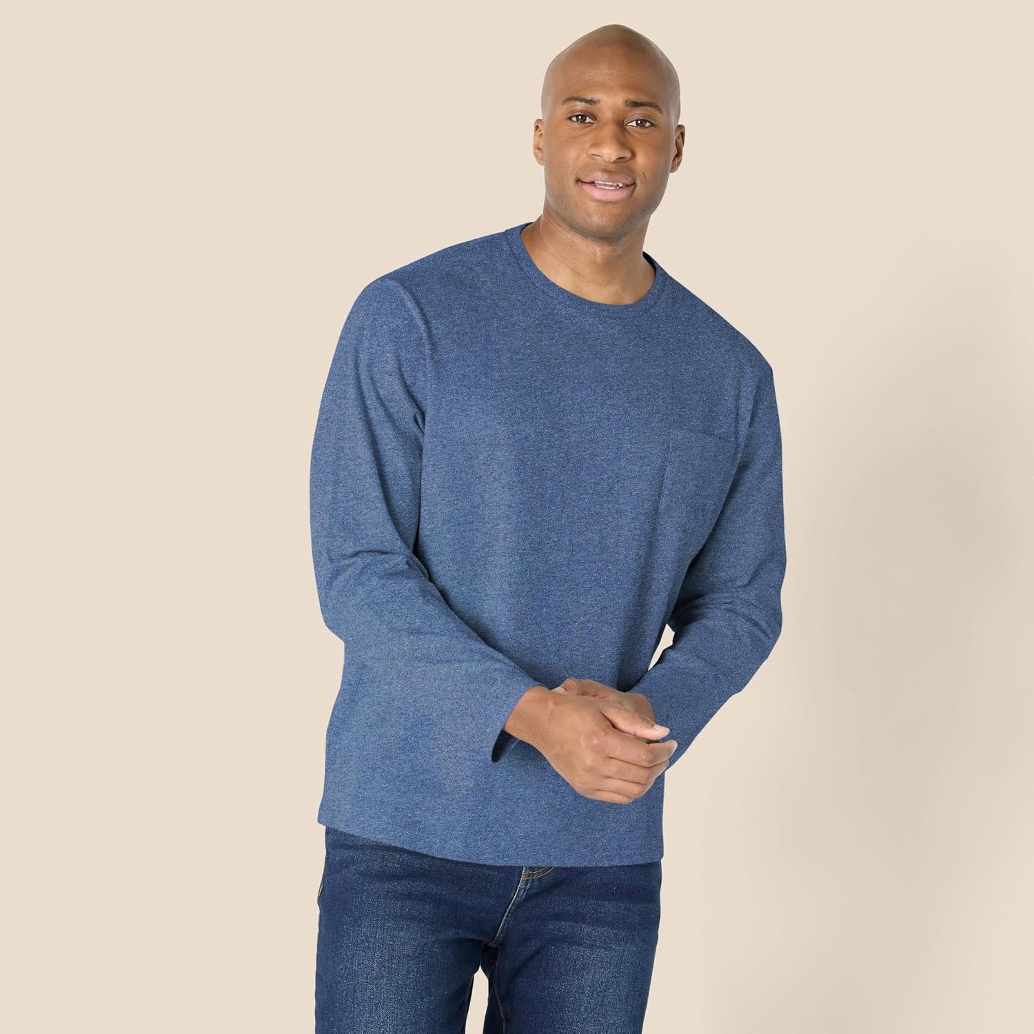 image:imageAmazon Essentials Mens RegularFit Crewneck LongSleeve TShirt Casual Cotton JerseyBlue Heather