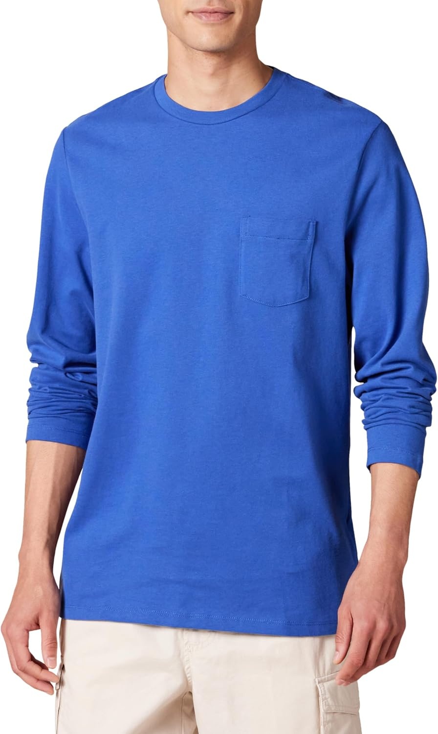 image:imageAmazon Essentials Mens RegularFit Crewneck LongSleeve TShirt Casual Cotton JerseyBright Blue