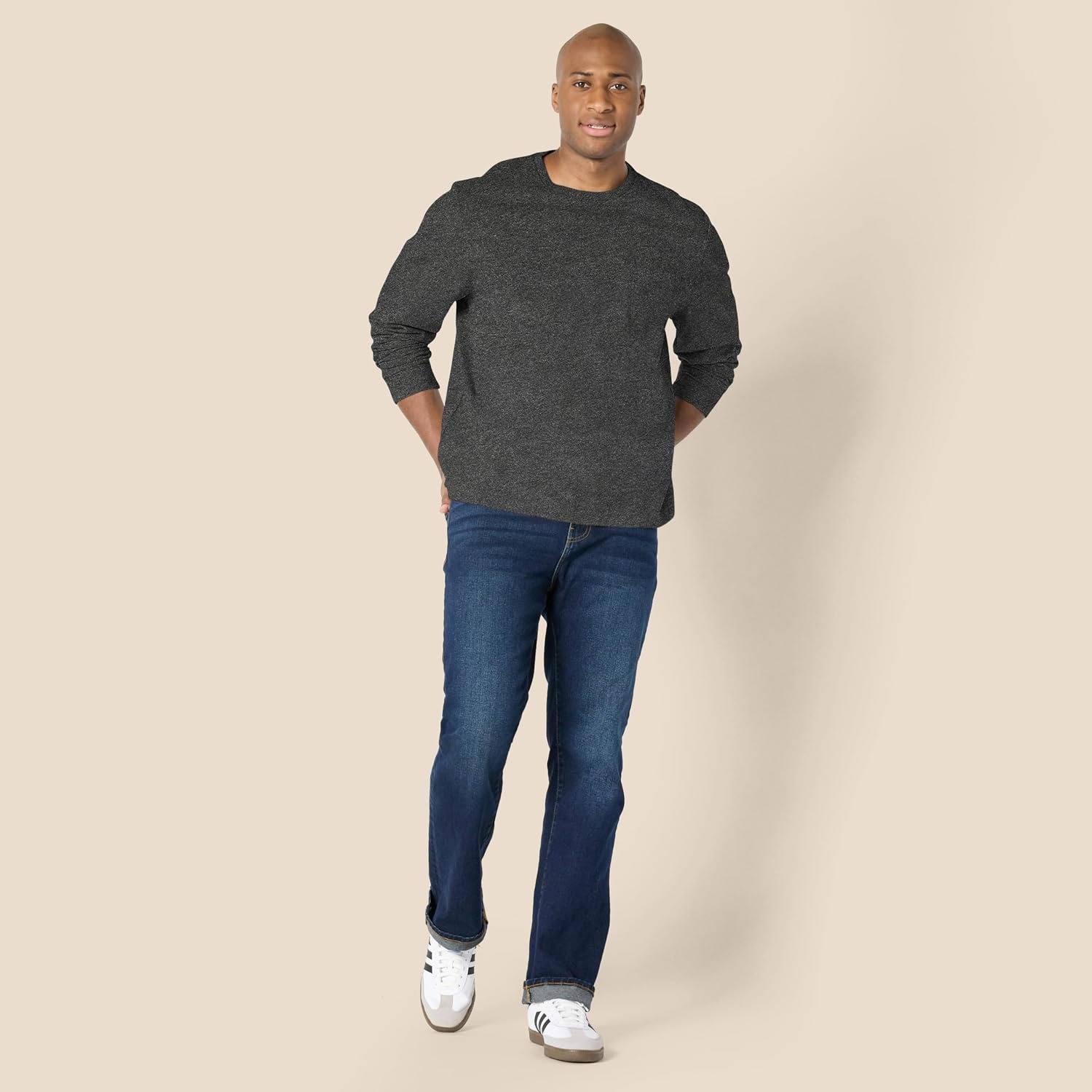 image:imageAmazon Essentials Mens RegularFit Crewneck LongSleeve TShirt Casual Cotton JerseyCharcoal Heather