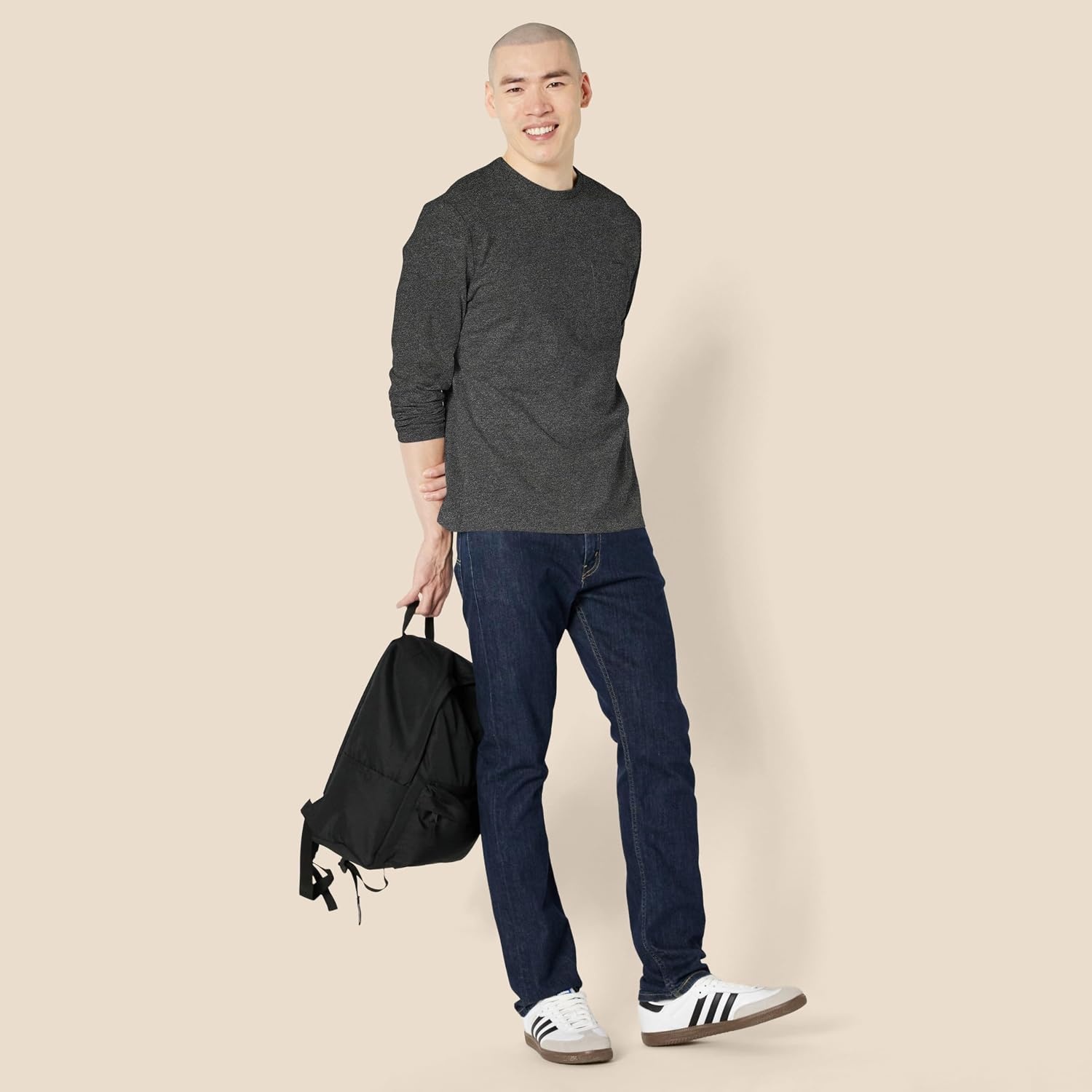 image:imageAmazon Essentials Mens RegularFit Crewneck LongSleeve TShirt Casual Cotton JerseyCharcoal Heather