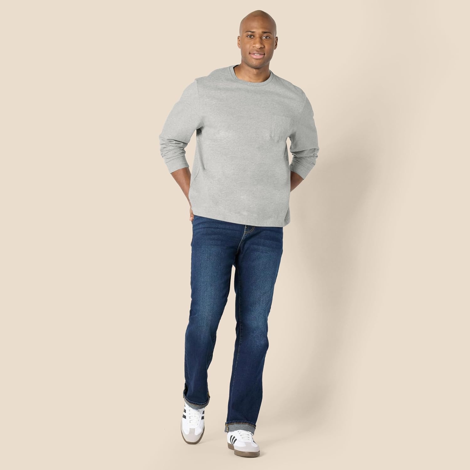 image:imageAmazon Essentials Mens RegularFit Crewneck LongSleeve TShirt Casual Cotton JerseyLight Grey Heather