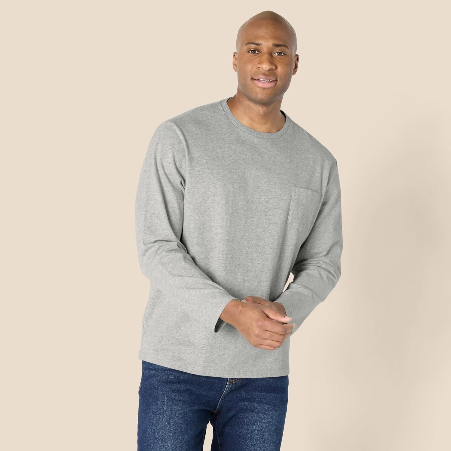 image:imageAmazon Essentials Mens RegularFit Crewneck LongSleeve TShirt Casual Cotton JerseyLight Grey Heather