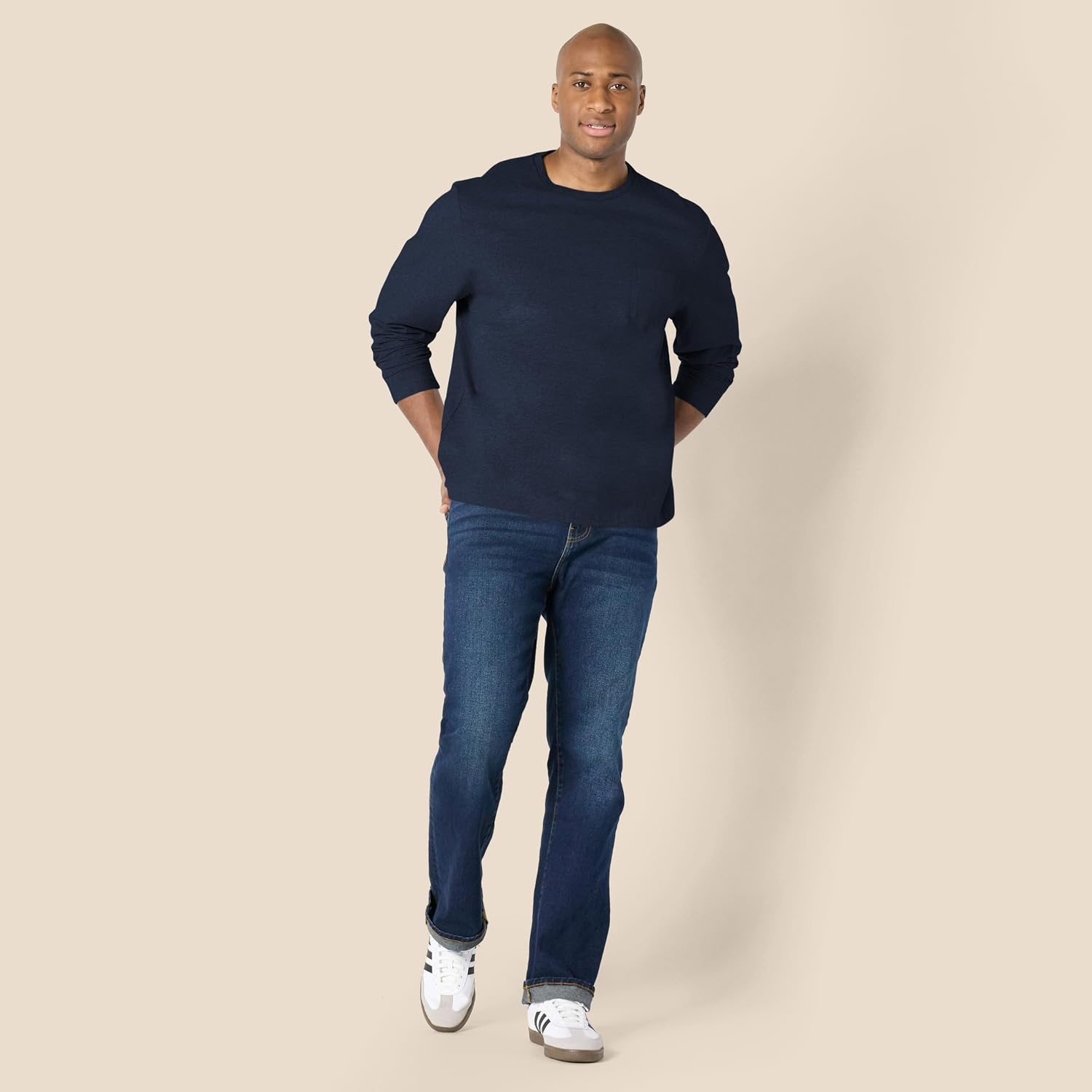 image:imageAmazon Essentials Mens RegularFit Crewneck LongSleeve TShirt Casual Cotton JerseyNavy