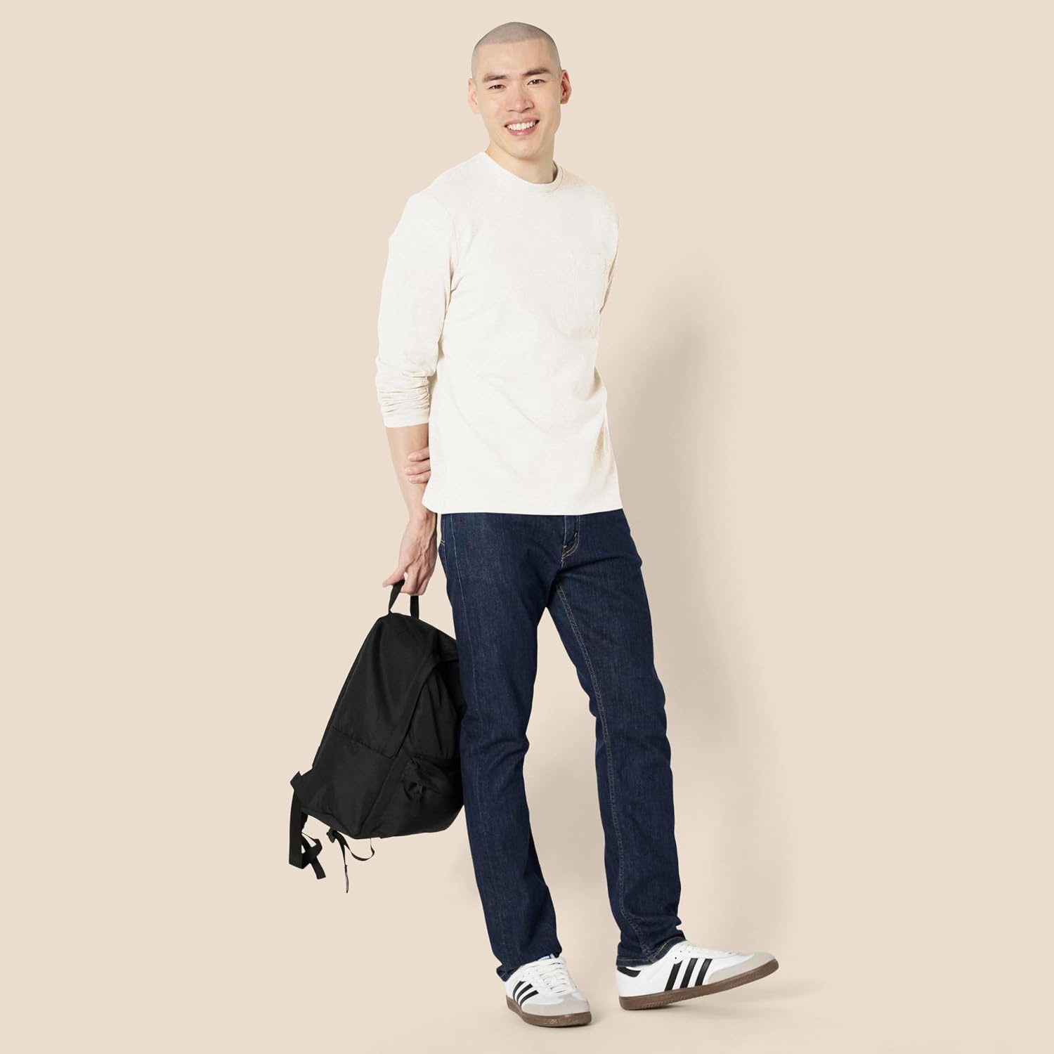 image:imageAmazon Essentials Mens RegularFit Crewneck LongSleeve TShirt Casual Cotton JerseyOatmeal Heather