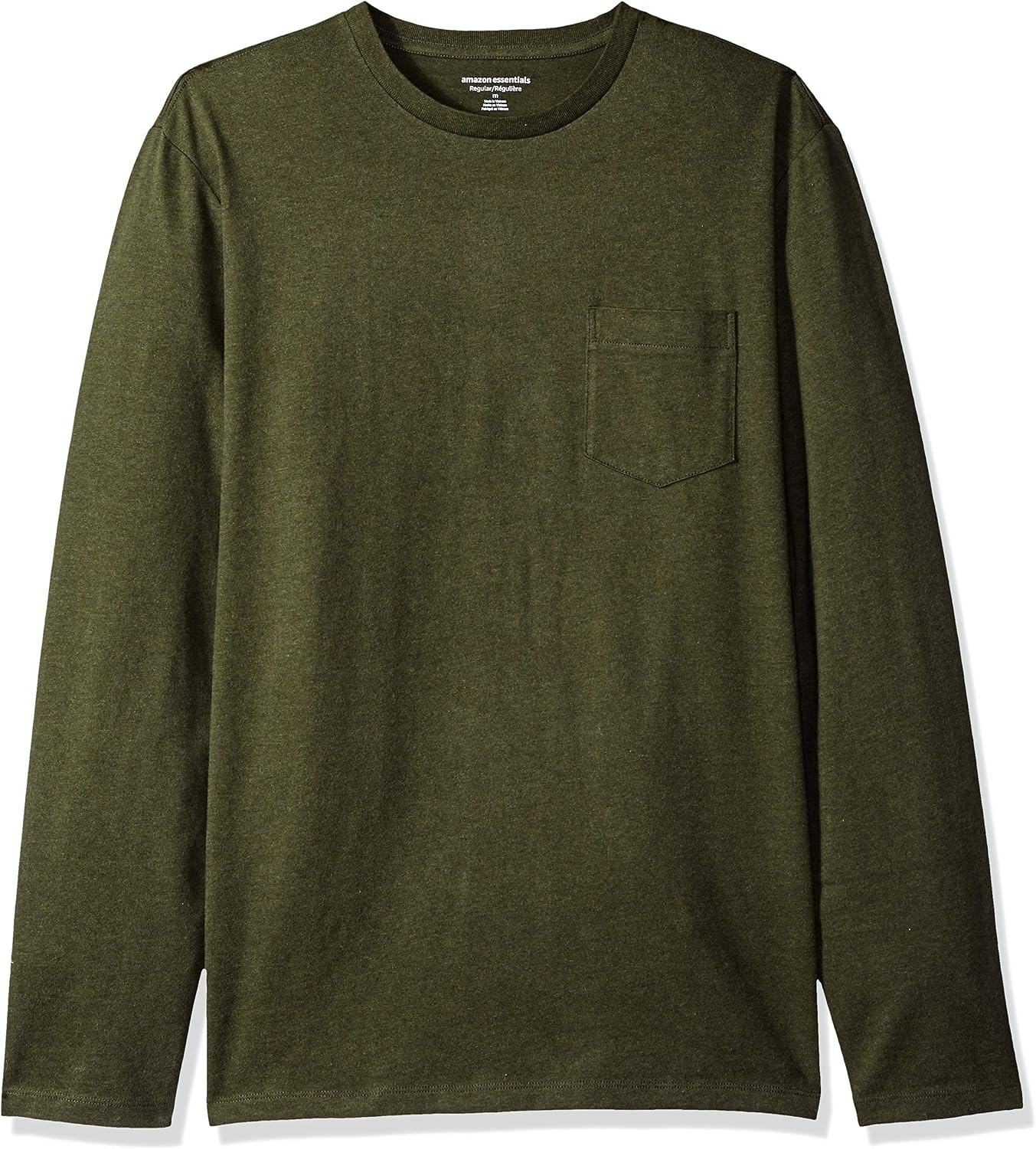 image:imageAmazon Essentials Mens RegularFit Crewneck LongSleeve TShirt Casual Cotton JerseyOlive Heather
