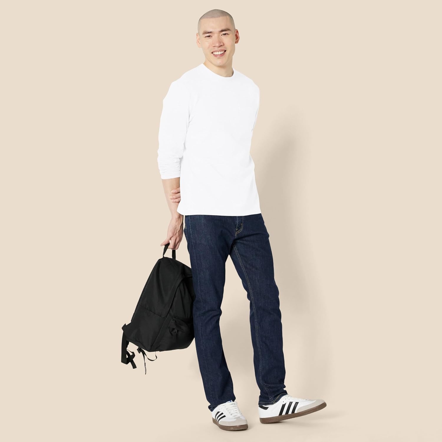 image:imageAmazon Essentials Mens RegularFit Crewneck LongSleeve TShirt Casual Cotton JerseyWhite