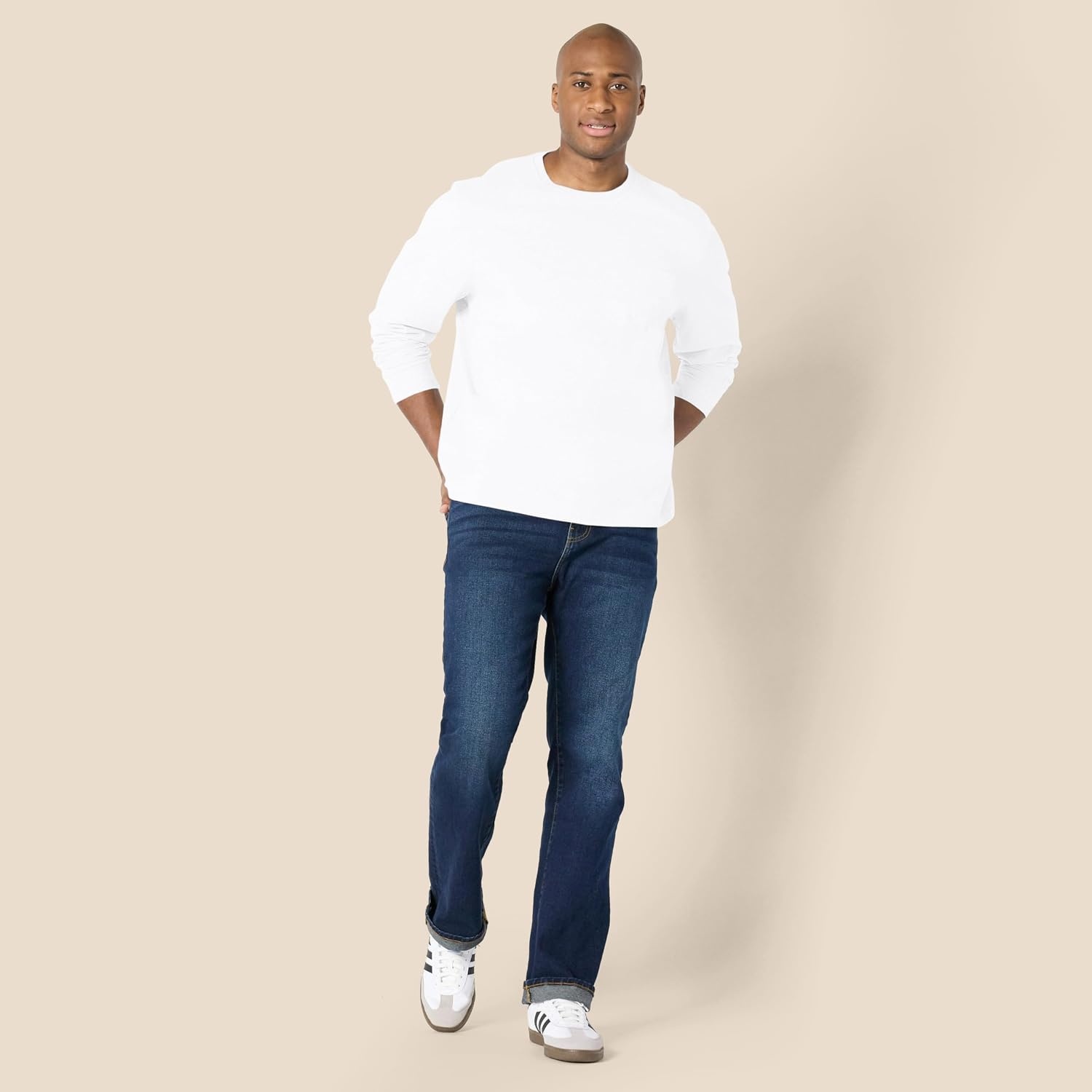 image:imageAmazon Essentials Mens RegularFit Crewneck LongSleeve TShirt Casual Cotton JerseyWhite