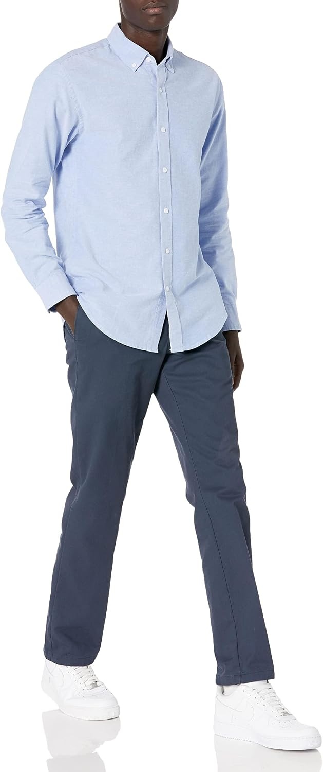 image:imageAmazon Essentials Mens RegularFit Long Sleeve Oxford Shirt 100 CottonBlue