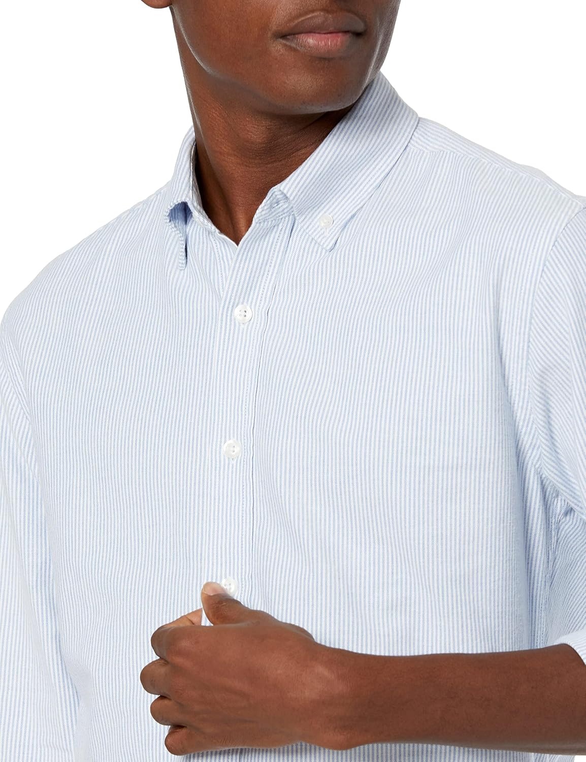 image:imageAmazon Essentials Mens RegularFit Long Sleeve Oxford Shirt 100 CottonBlue Stripe