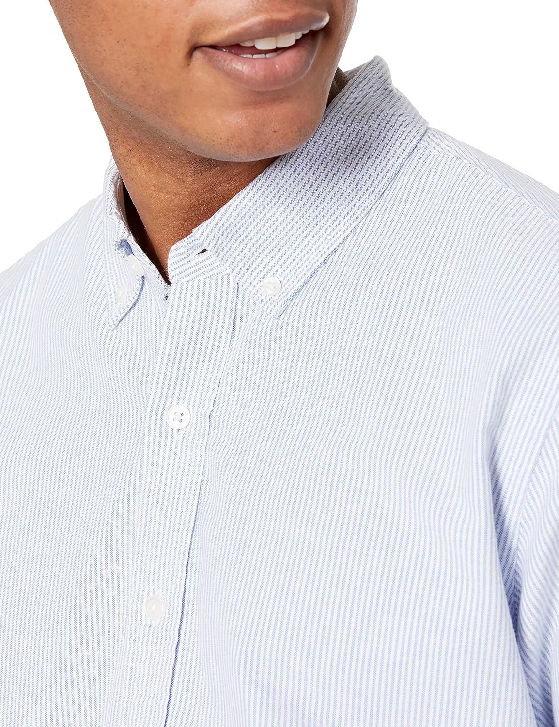 image:imageAmazon Essentials Mens RegularFit Long Sleeve Oxford Shirt 100 CottonBlue Stripe