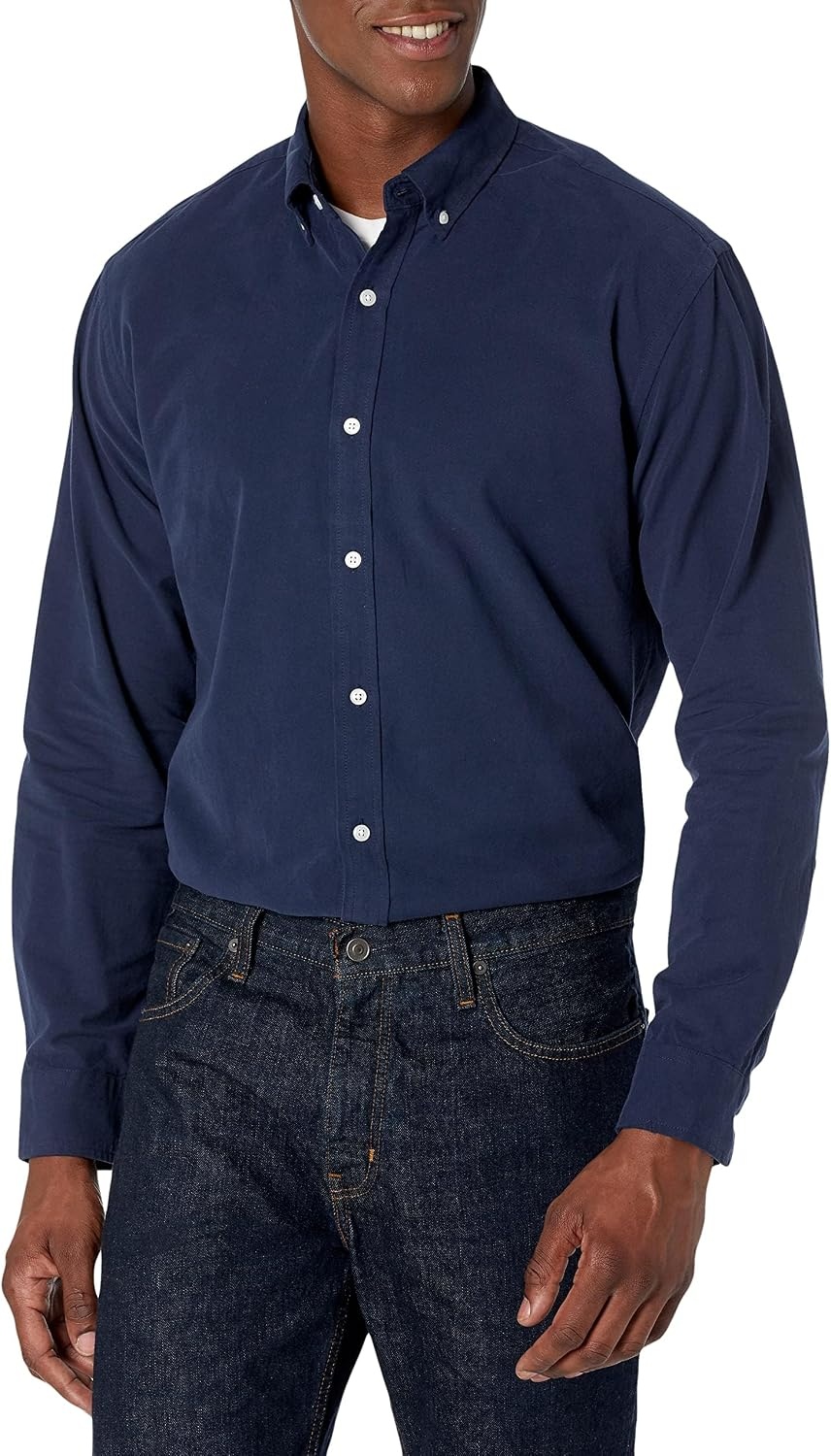 image:imageAmazon Essentials Mens RegularFit Long Sleeve Oxford Shirt 100 CottonNavy
