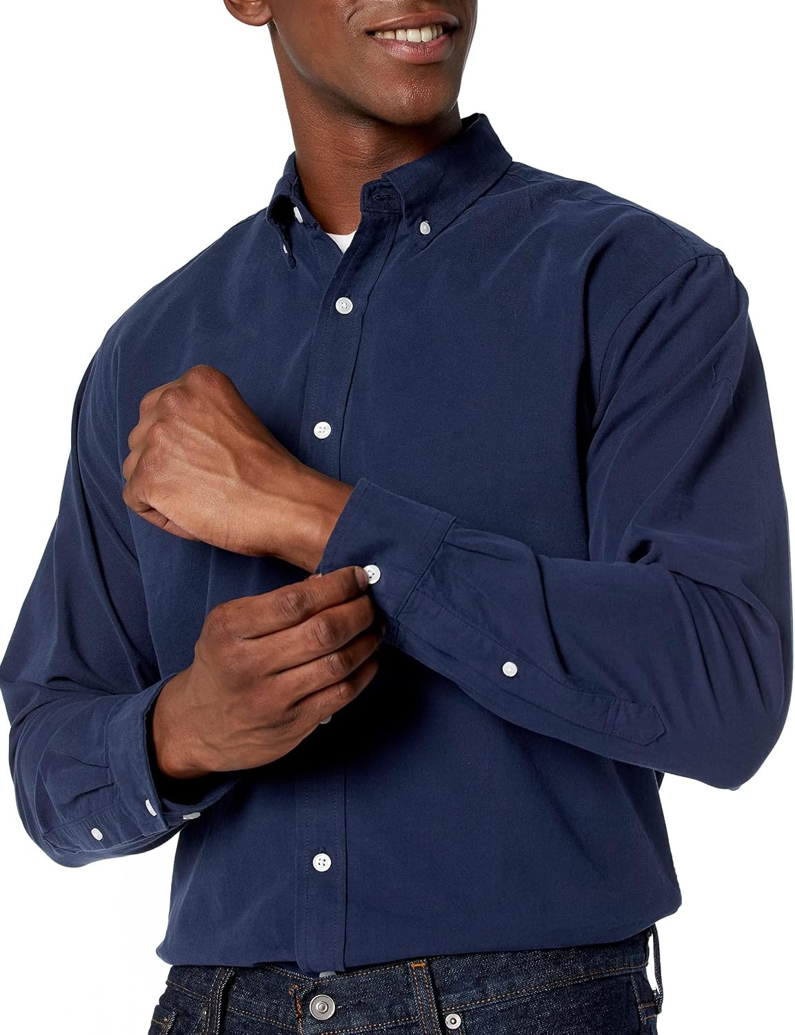 image:imageAmazon Essentials Mens RegularFit Long Sleeve Oxford Shirt 100 CottonNavy