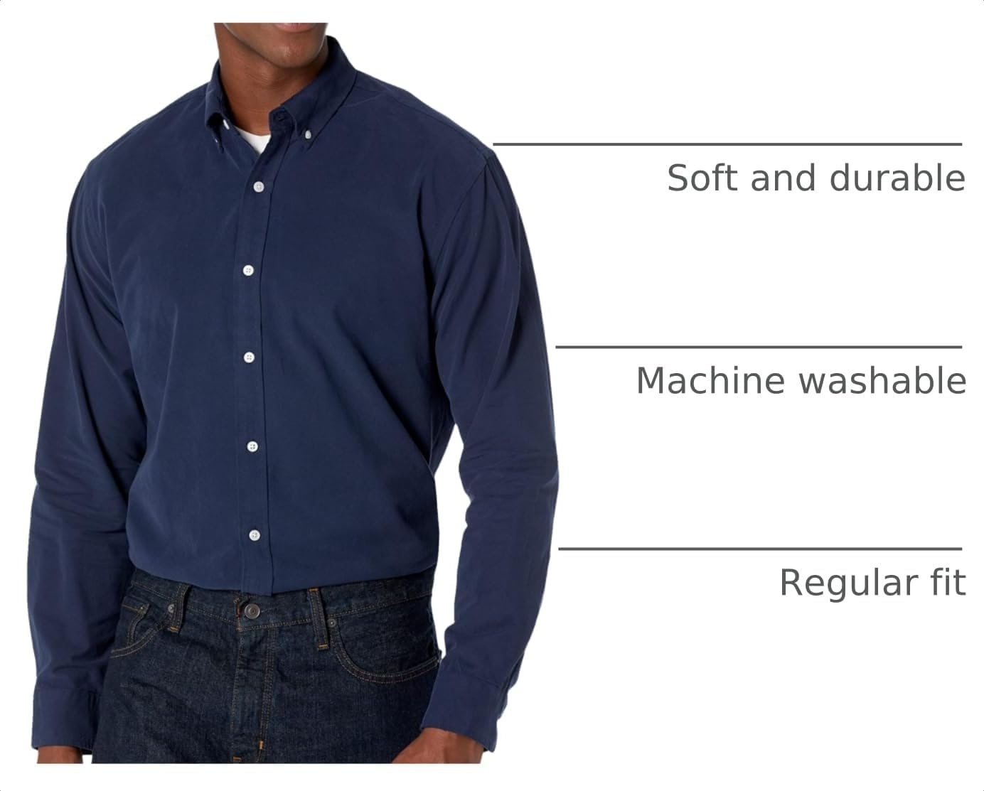 image:imageAmazon Essentials Mens RegularFit Long Sleeve Oxford Shirt 100 CottonNavy
