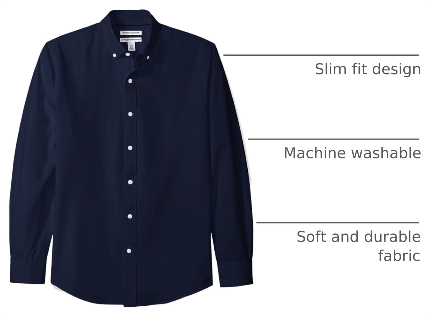 image:imageAmazon Essentials Mens RegularFit Long Sleeve Oxford Shirt 100 CottonNavy