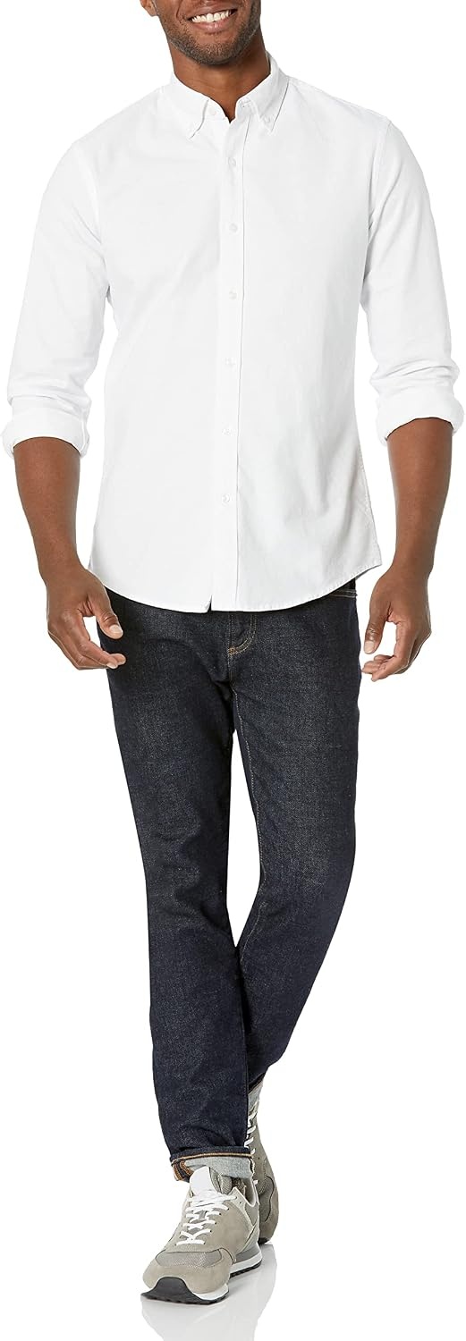 image:imageAmazon Essentials Mens RegularFit Long Sleeve Oxford Shirt 100 CottonWhite