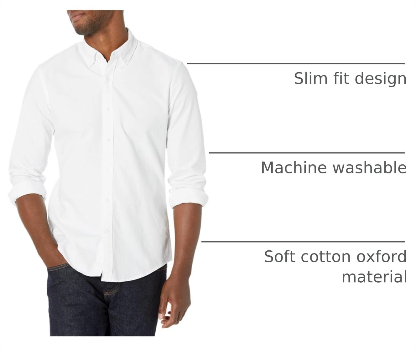 image:imageAmazon Essentials Mens RegularFit Long Sleeve Oxford Shirt 100 CottonWhite