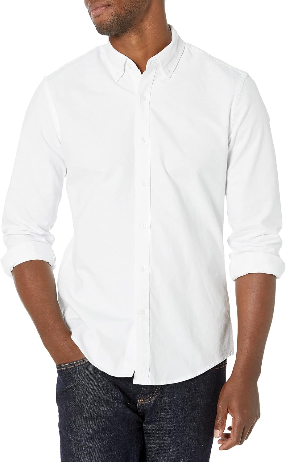 image:imageAmazon Essentials Mens RegularFit Long Sleeve Oxford Shirt 100 CottonWhite