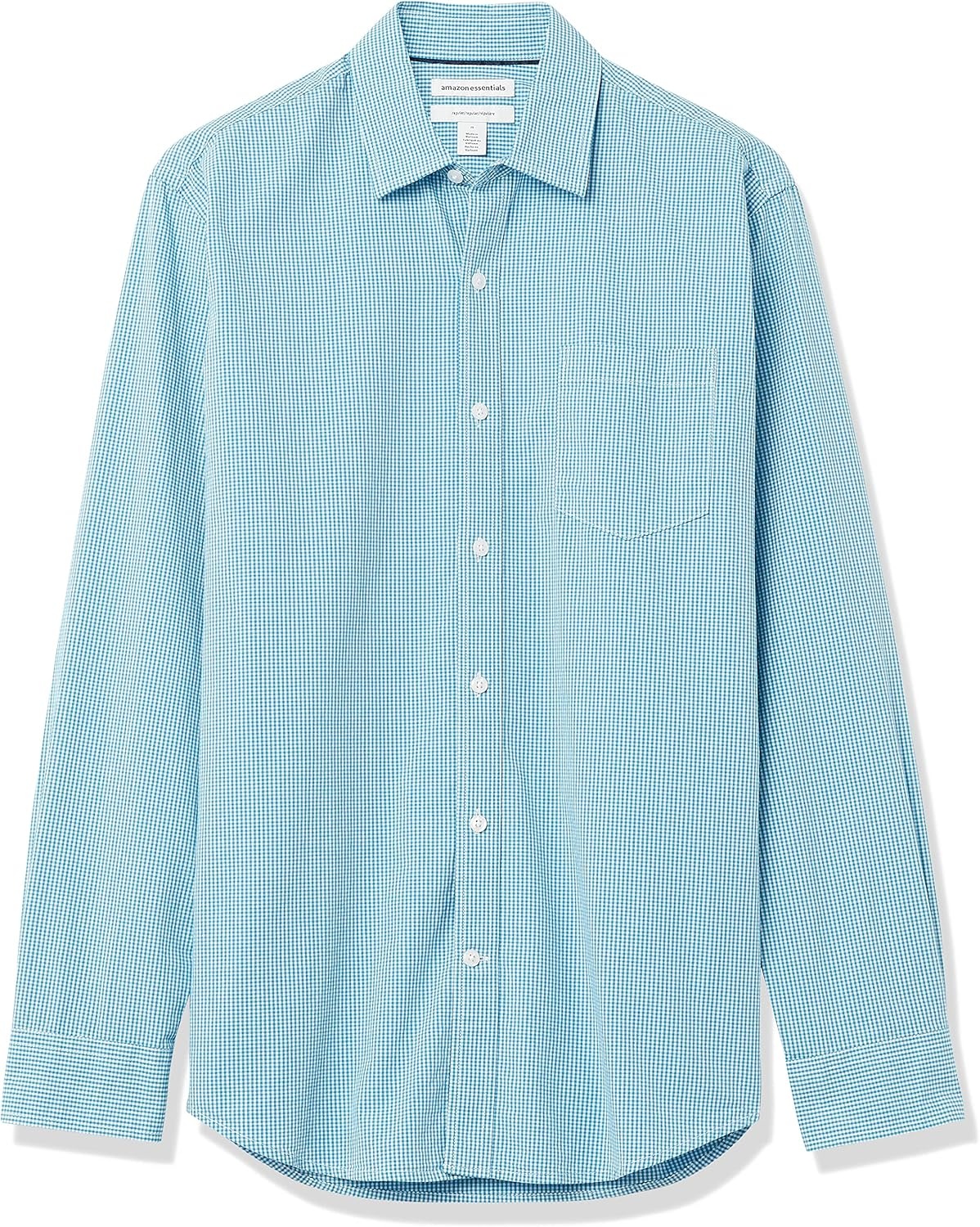 image:imageAmazon Essentials Mens RegularFit LongSleeve Casual Poplin Shirt Button Front Business Casual CollaredAqua Minigingham
